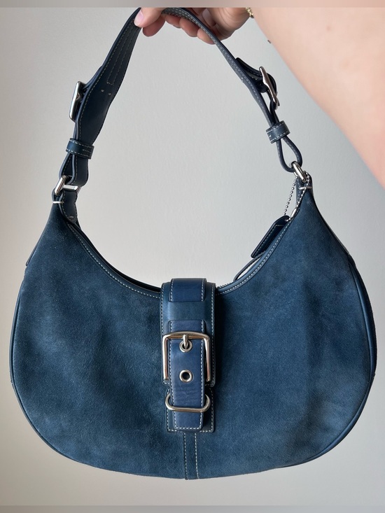 Coach Handbags - Vintage Coach Blue Suede Leather Hobo Handbag